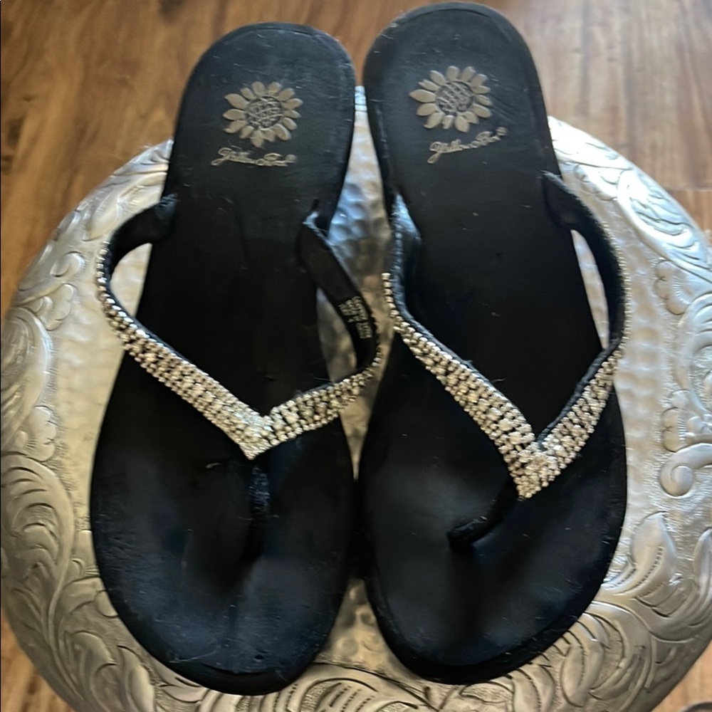 Yellow Box Black Rhinestone Sandals